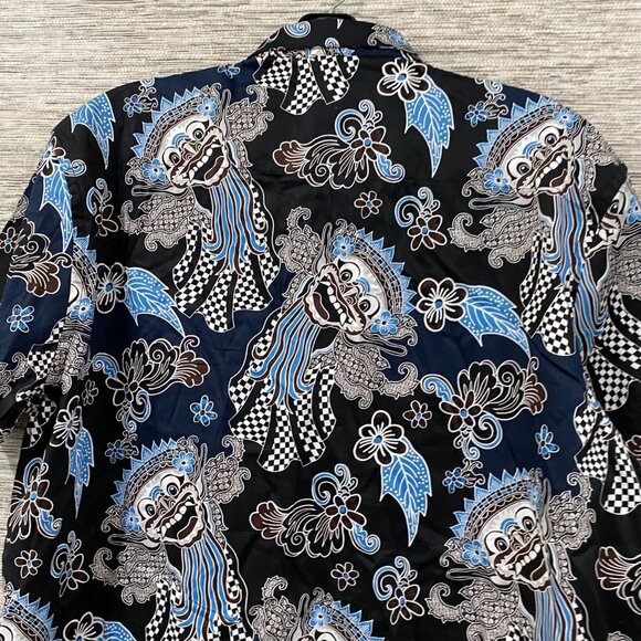 Manzone XXL Comfort Fit Short Sleeve Shirt With Blue & Black Batik Lion Dance - Picture 6 of 6